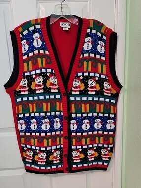 Ugly Christmas Sweater Vest Size M / L Adult Avon Style Vintage Top Holiday
